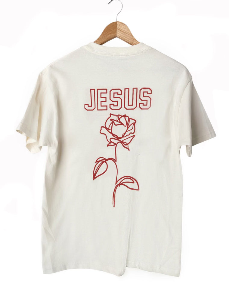 JESUS ROSE WHITE T-SHIRT RED PRINT