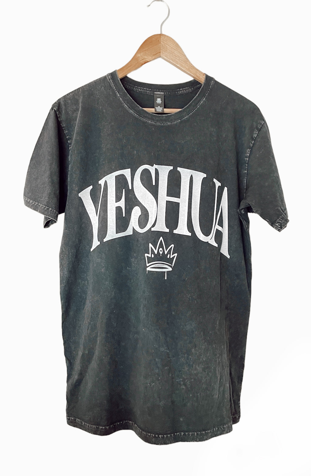 YESHUA IS KING BLACK MINERAL WASH SLEEVE T-SHIRT