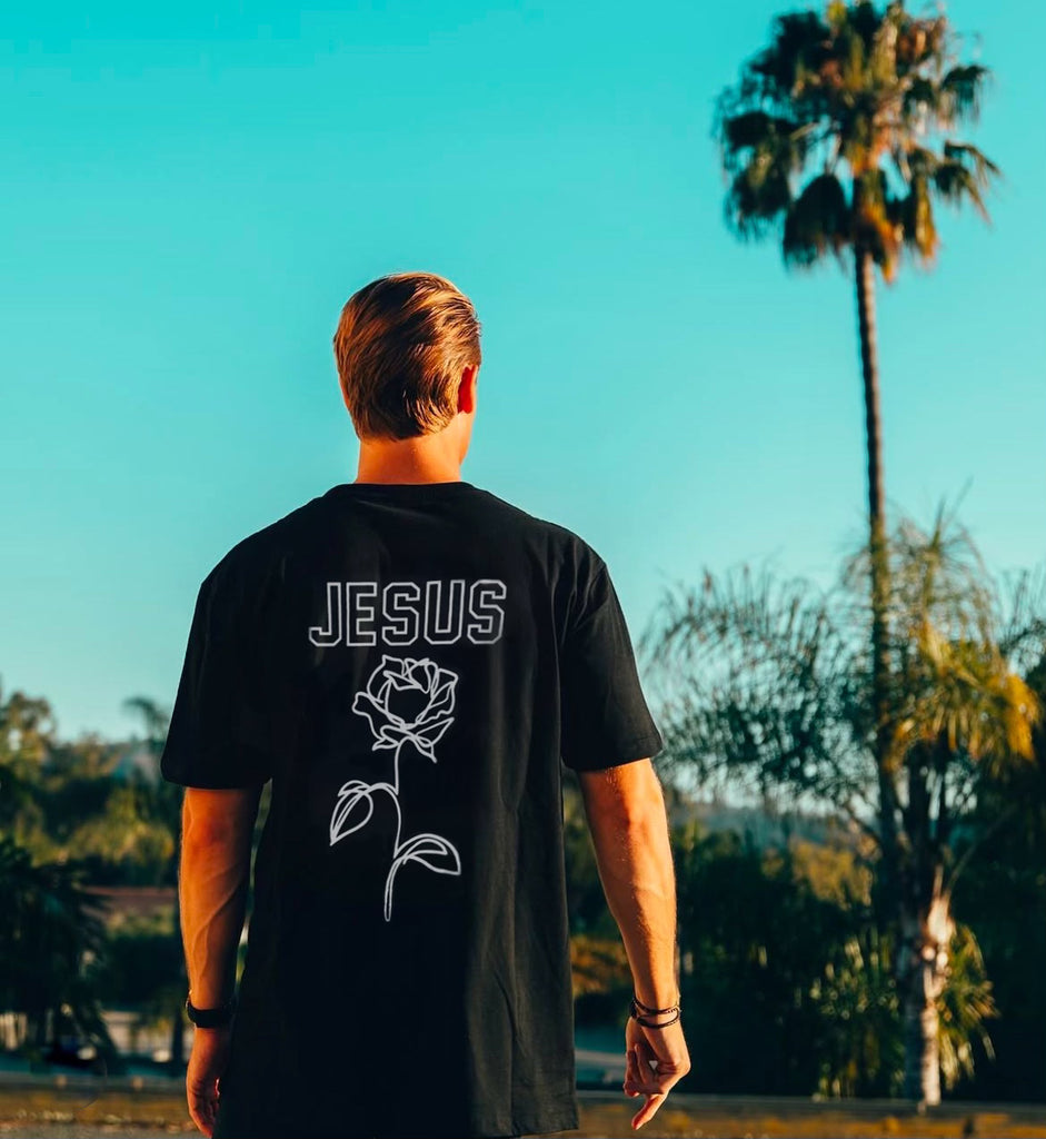 JESUS ROSE BLACK T-SHIRT
