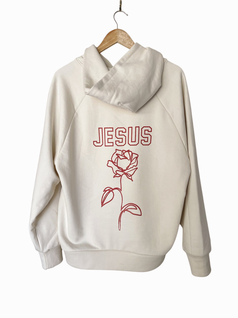 JESUS ROSE CREAM RED PRINT HOODIE