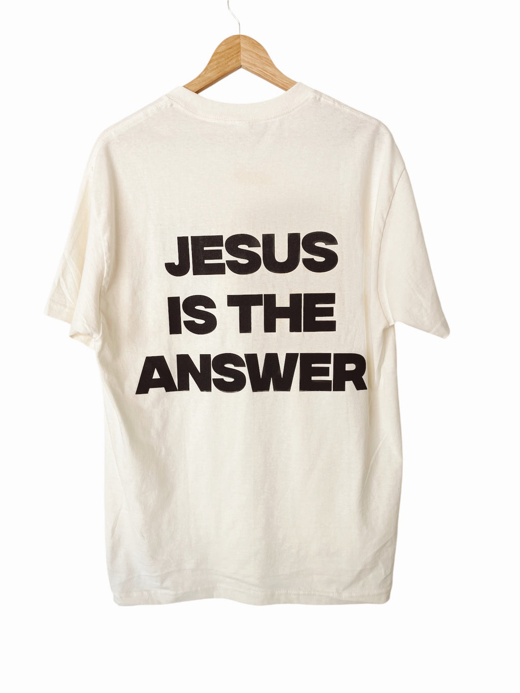 JESUS IS THE ANSWER VINTAGE WHITE SLEEVE T-SHIRT