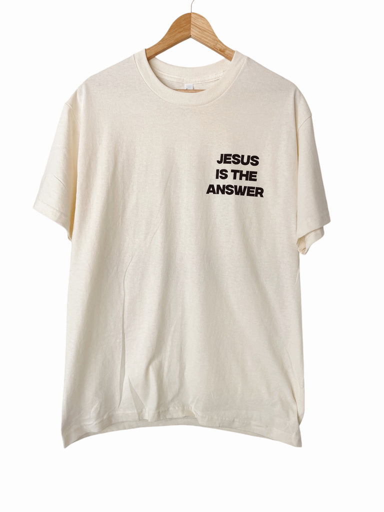 JESUS IS THE ANSWER VINTAGE WHITE SLEEVE T-SHIRT