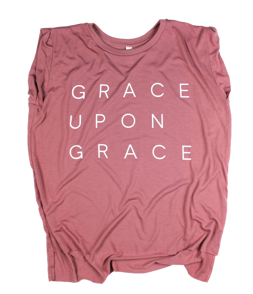 GRACE UPON GRACE MAUVE WOMEN'S ROLLED CUFF MUSCLE T-SHIRT