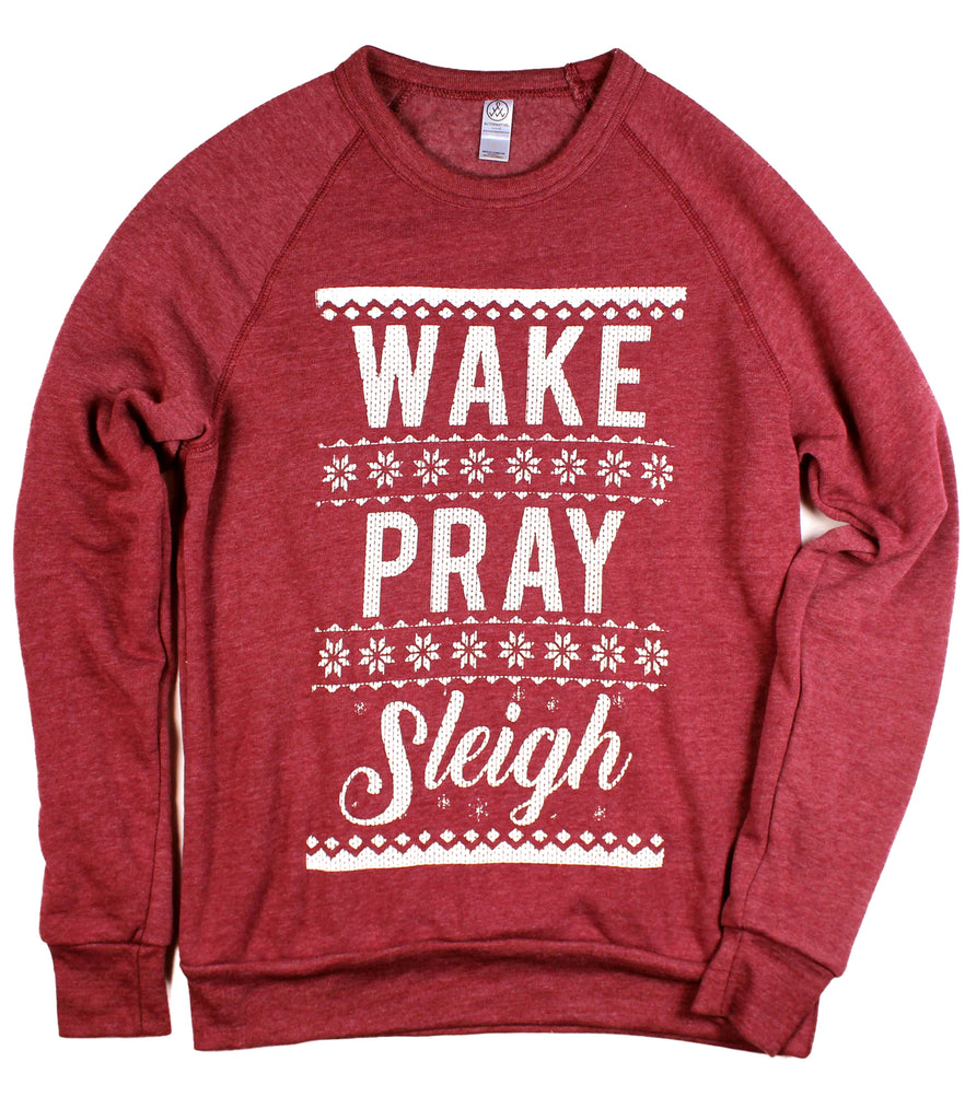WAKE PRAY SLEIGH RED CREWNECK SWEATSHIRT