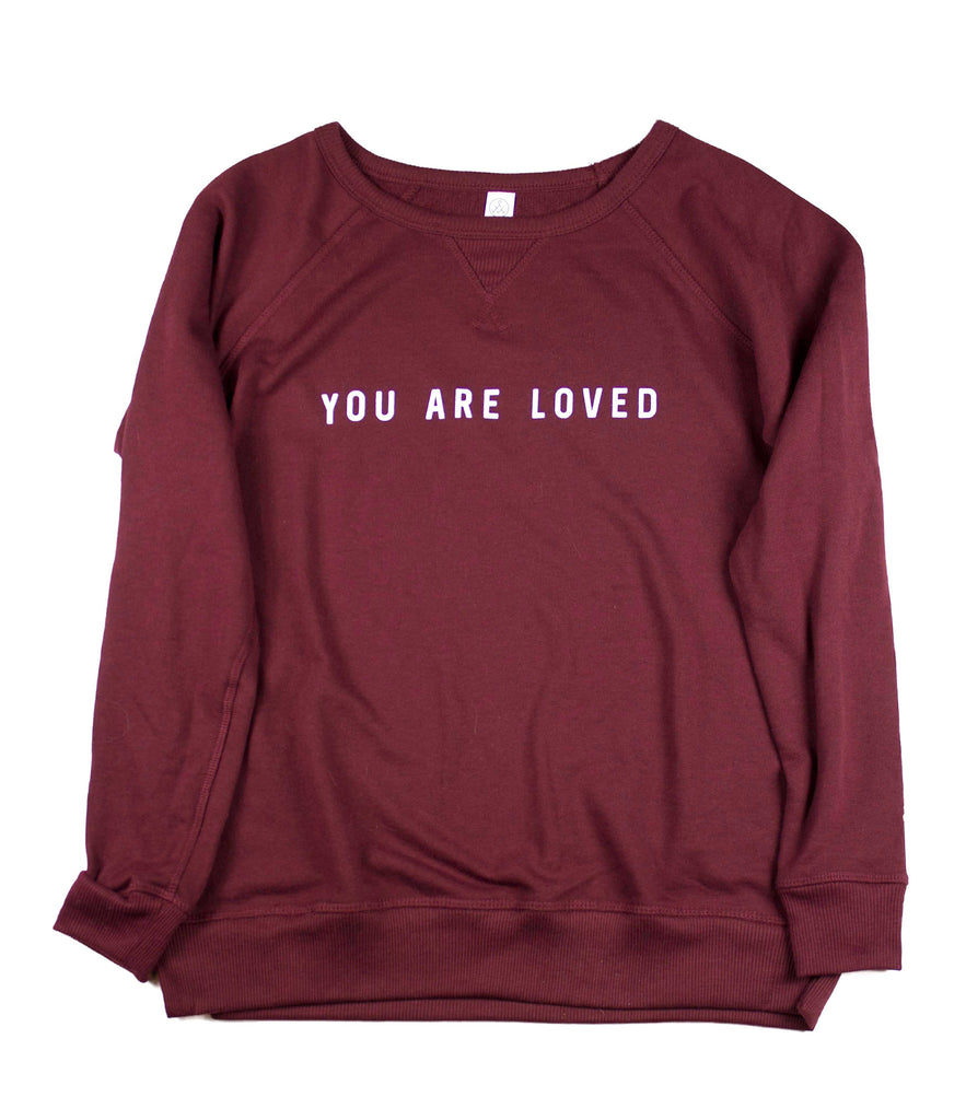YOU ARE LOVED VINTAGE CRANBERRY WOMEN'S FRENCH TERRY SWEATSHIRT