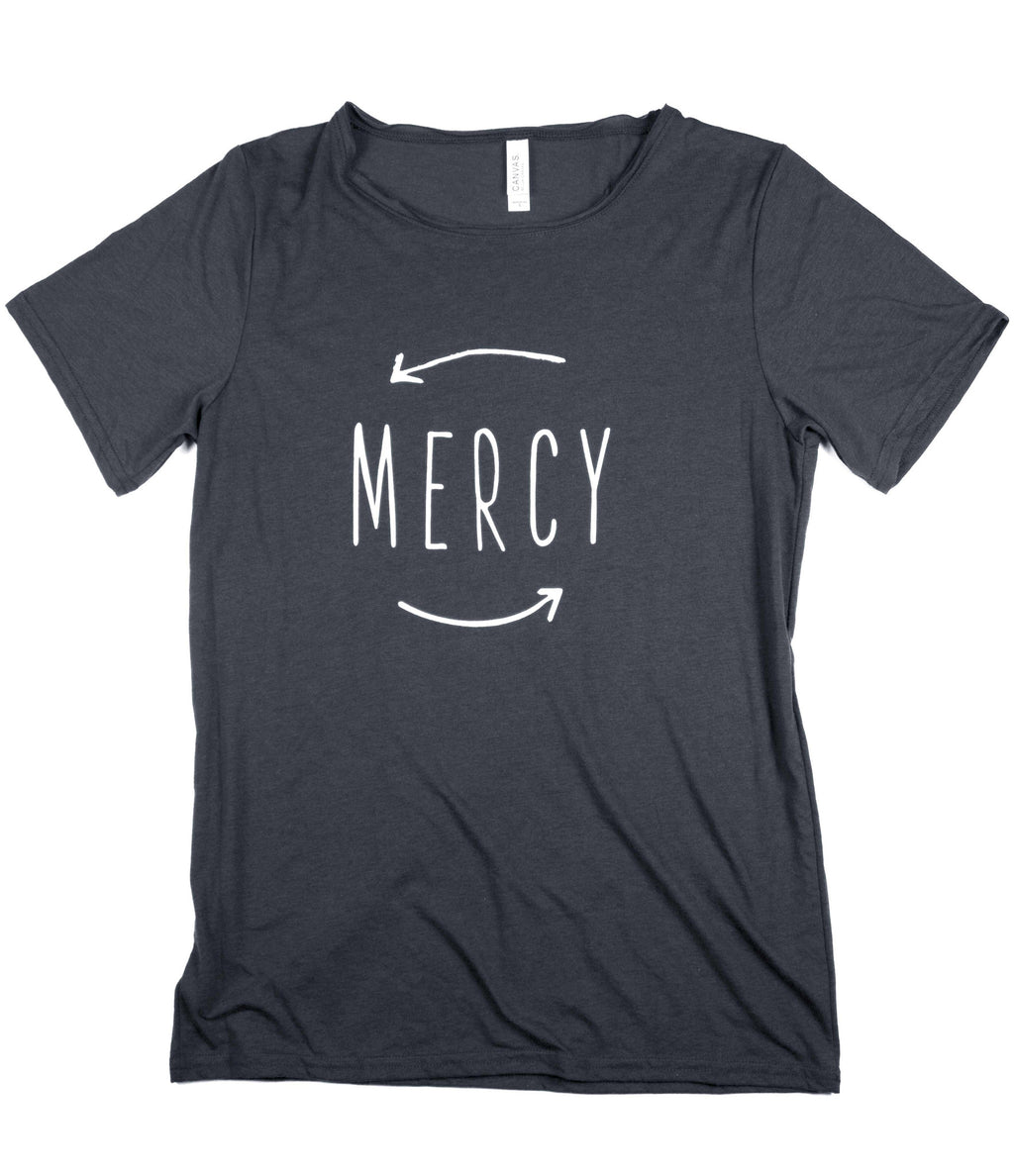 MERCY DARK GREY RAW NECK T-SHIRT