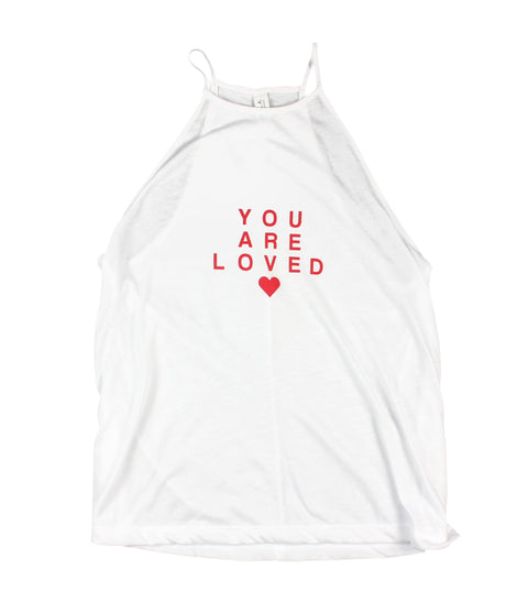 YOU ARE LOVED RED LETTER WOMEN'S FLOWY HIGH NECK TANK