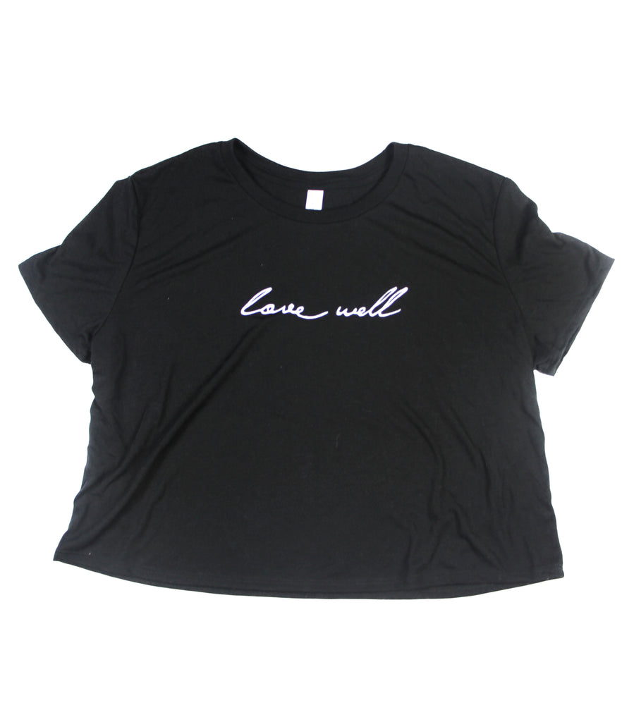 LOVE WELL BLACK WOMEN'S FLOWY CROPPED TEE