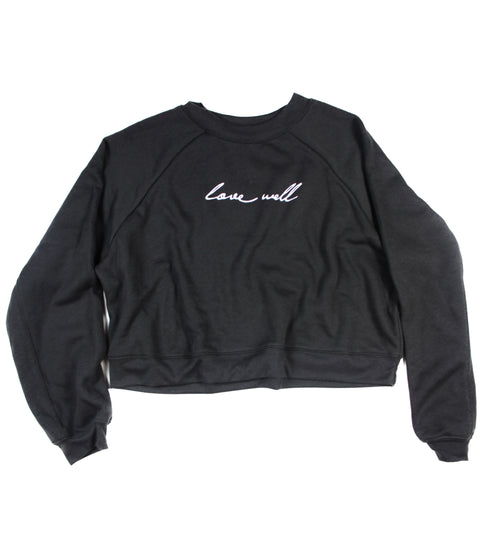 LOVE WELL DARK GRAY WOMEN'S RAGLAN PULLOVER FLEECE