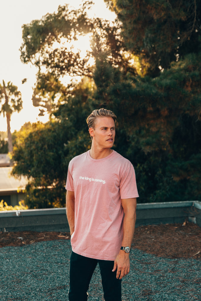 THE KING IS COMING FADED MAUVE SLEEVE T-SHIRT