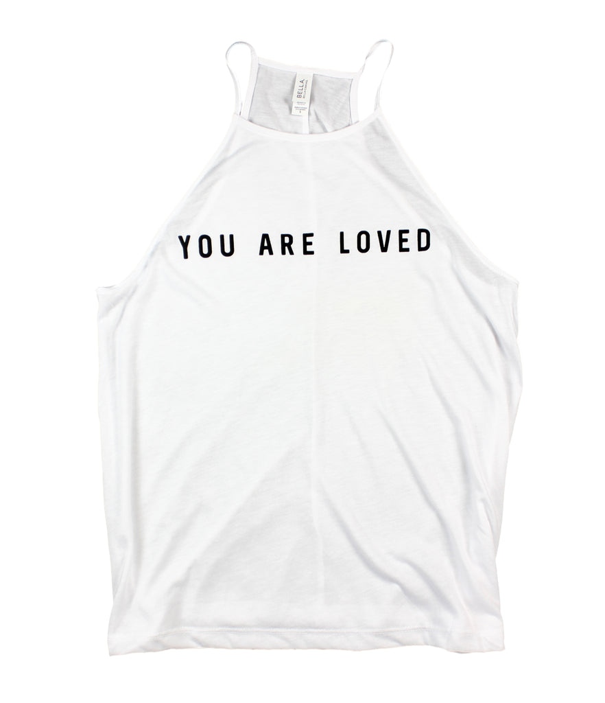 YOU ARE LOVED WHITE WOMEN'S FLOWY HIGH NECK TANK