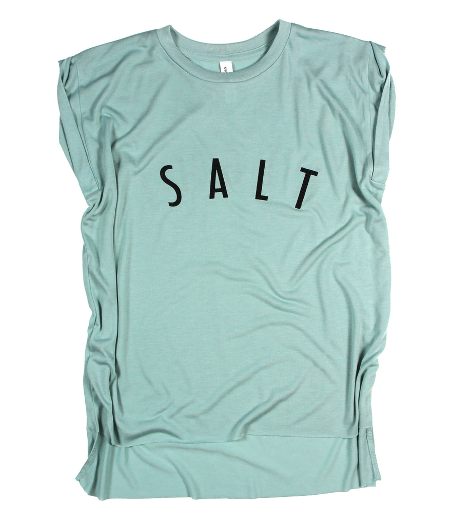 SALT + LIGHT DUSTY BLUE WOMEN'S ROLLED CUFF MUSCLE T-SHIRT