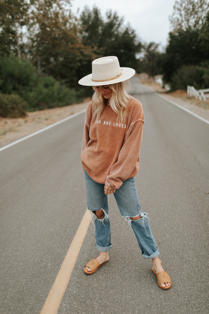 YOU ARE LOVED TAN CORDUROY PULLOVER