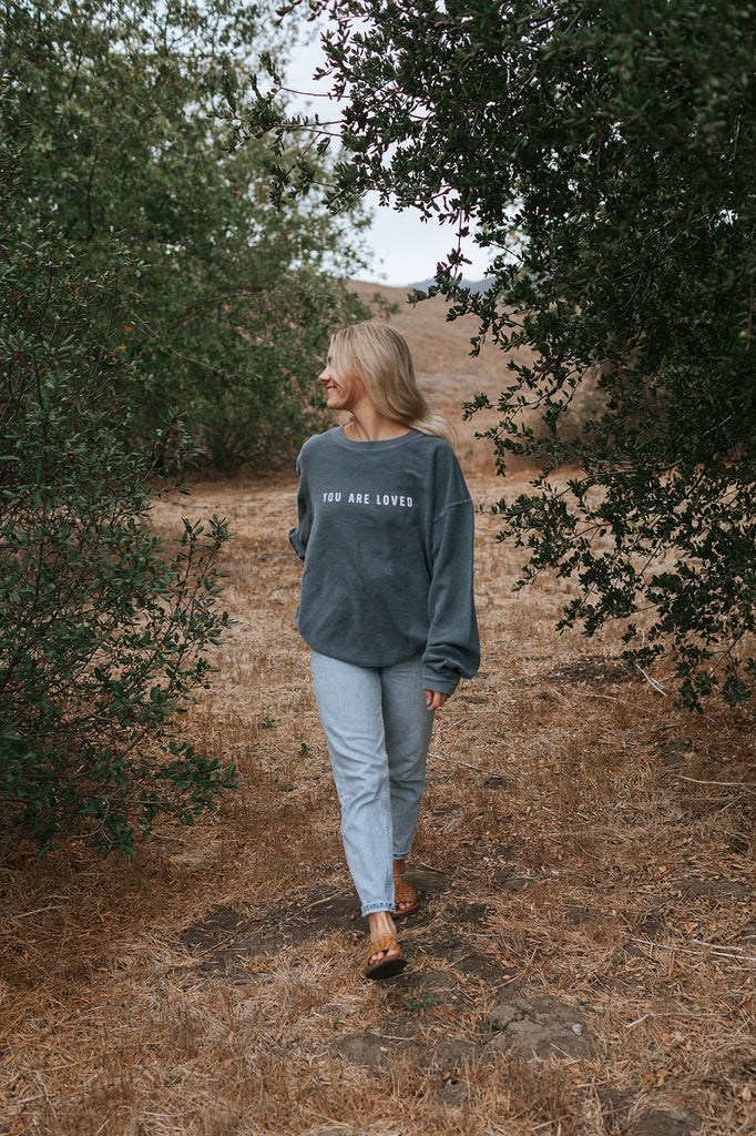 YOU ARE LOVED DENIM CORDUROY PULLOVER