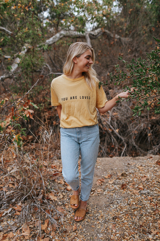 YOU ARE LOVED MUSTARD VINTAGE SLEEVE T-SHIRT