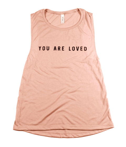 YOU ARE LOVED PEACH WOMEN'S FLOWY MUSCLE TANK