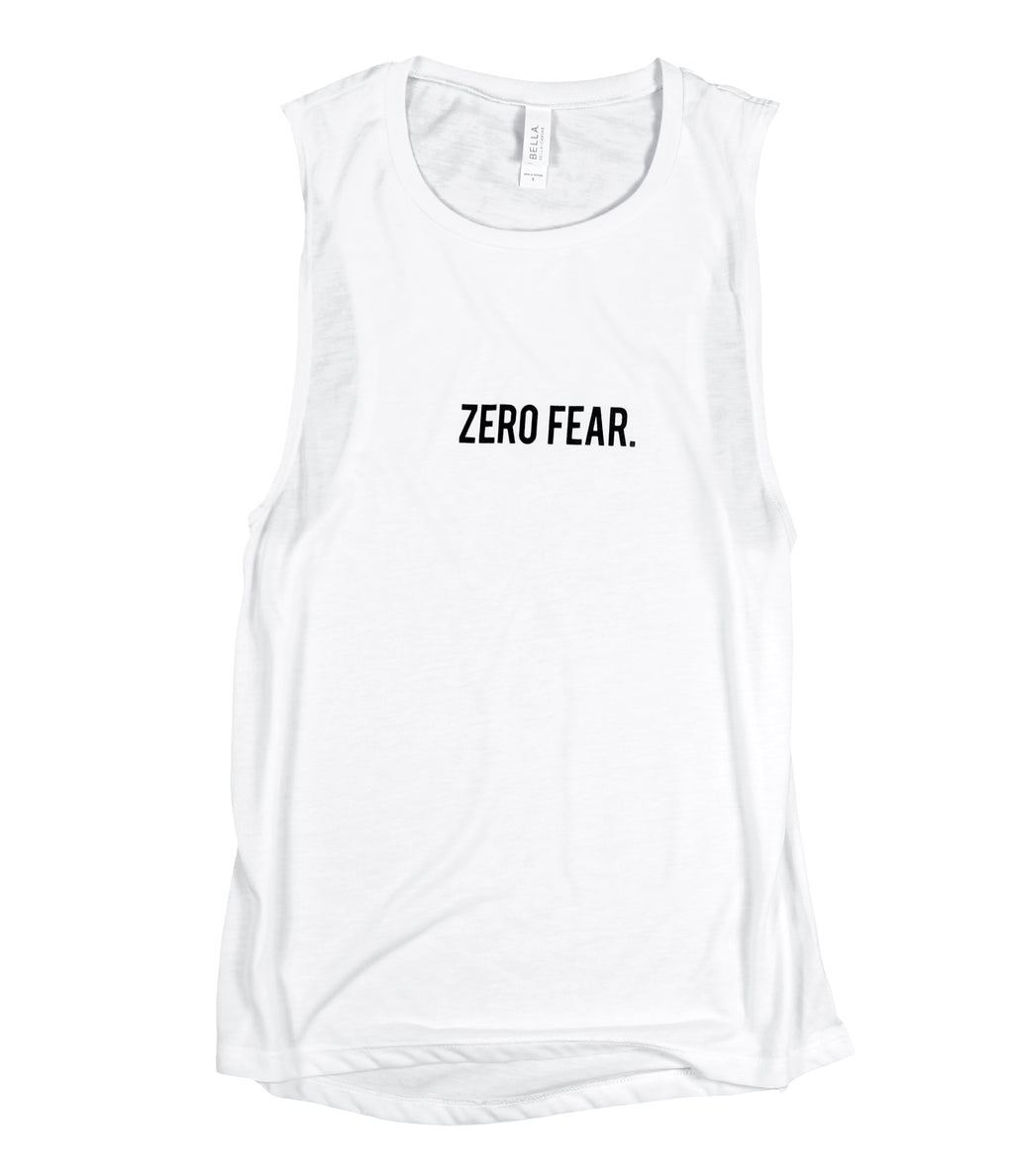 ZERO FEAR WHITE WOMEN'S FLOWY MUSCLE TANK