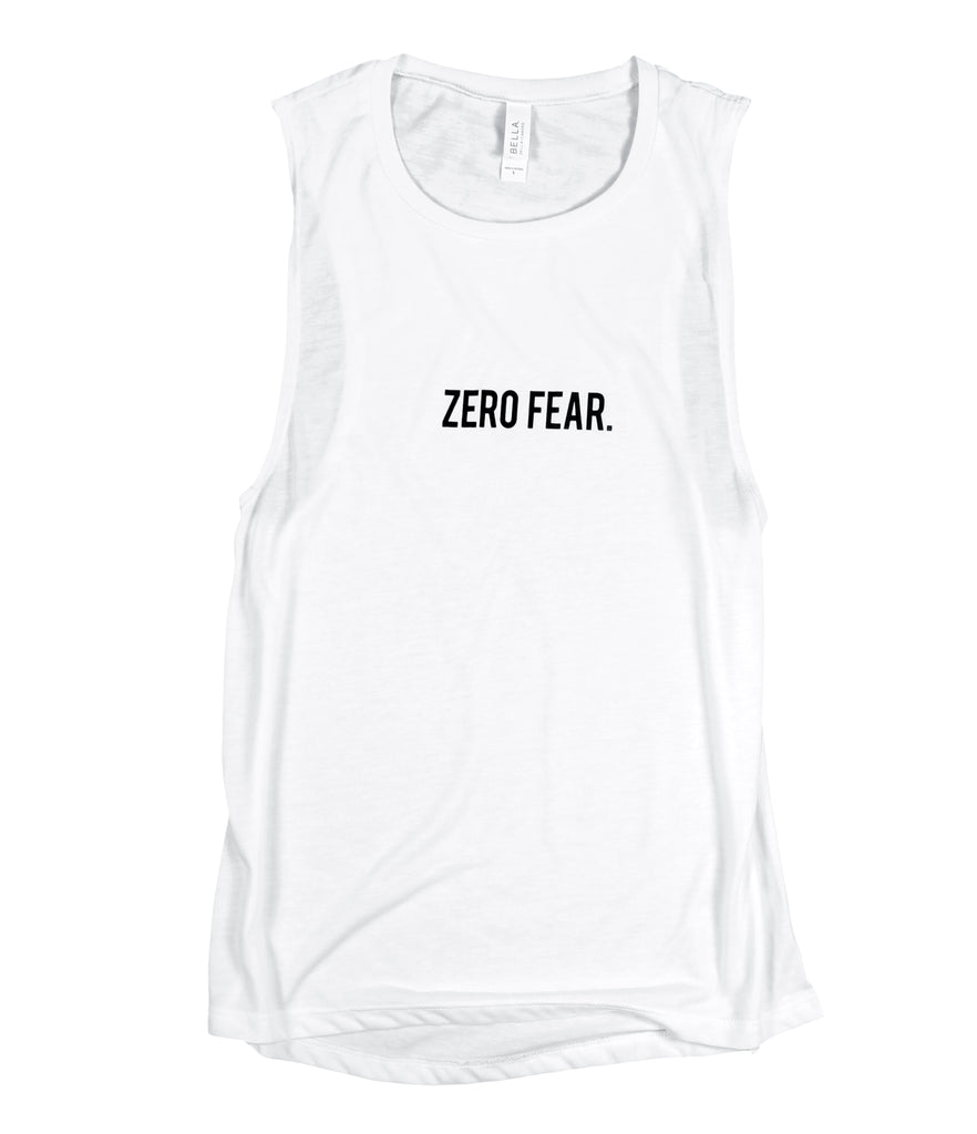 ZERO FEAR WHITE WOMEN'S FLOWY MUSCLE TANK