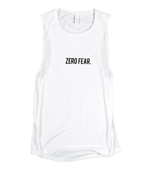 ZERO FEAR WHITE WOMEN'S FLOWY MUSCLE TANK