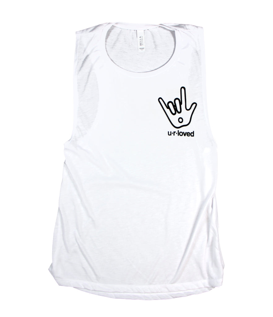 U.R.LOVED WHITE WOMEN'S FLOWY MUSCLE TANK