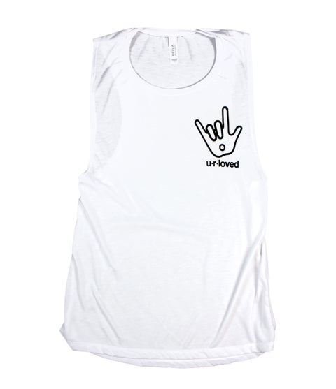 U.R.LOVED WHITE WOMEN'S FLOWY MUSCLE TANK