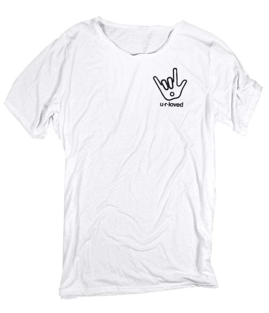 U.R. LOVED SIGN LANGUAGE WHITE RAW NECK T-SHIRT