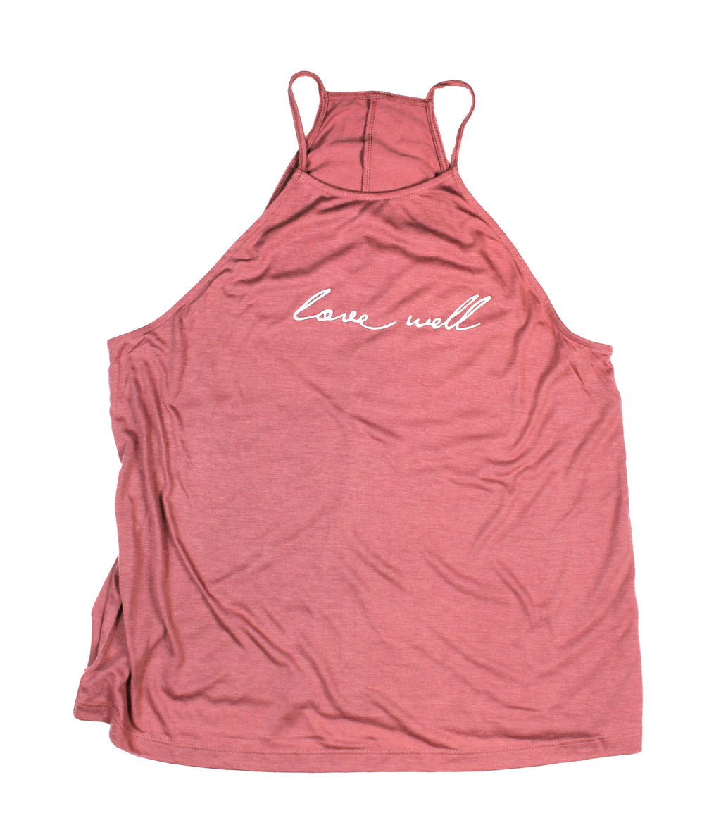 LOVE WELL MAUVE WOMEN'S FLOWY HIGH NECK TANK