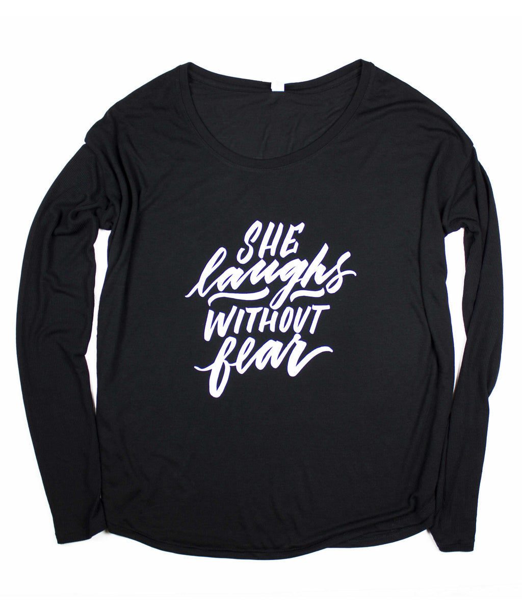 SHE LAUGHS BLACK WOMEN'S FLOWY LONGSLEEVE
