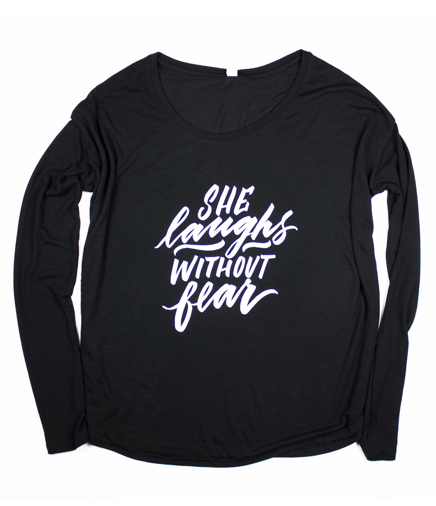 SHE LAUGHS BLACK WOMEN'S FLOWY LONGSLEEVE