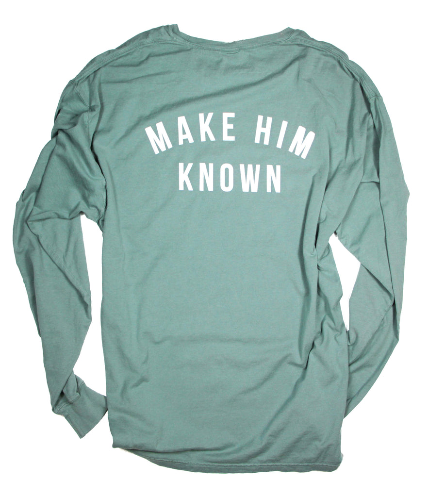 KNOW HIM & MAKE HIM KNOWN VINTAGE GREEN POCKET LONG-SLEEVE