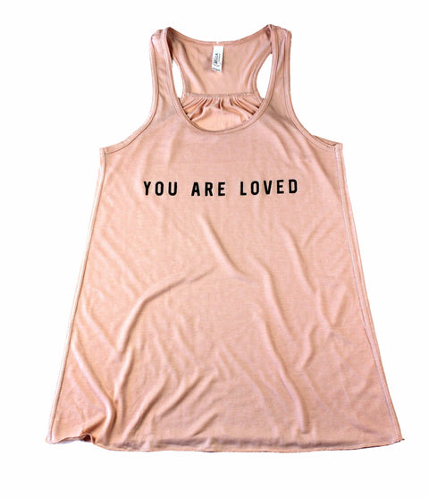YOU ARE LOVED PEACH WOMEN'S FLOWY RACERBACK TANK