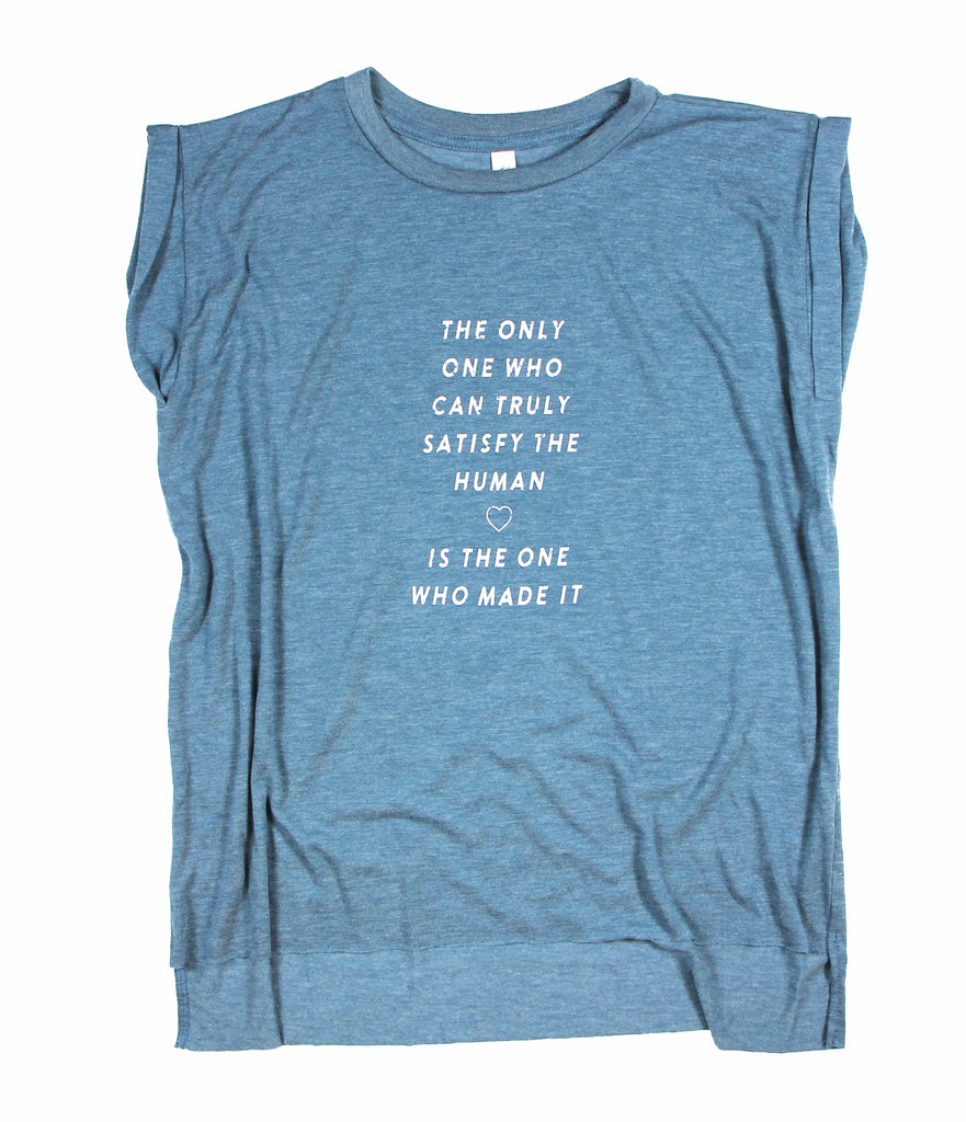 TRULY SATISFY BLUE WOMEN'S ROLLED CUFF MUSCLE T-SHIRT
