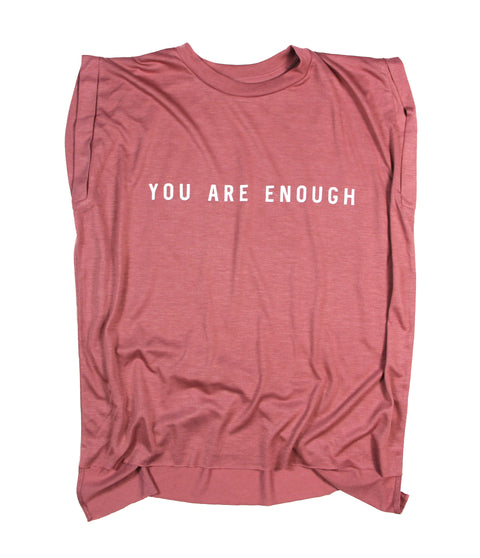 YOU ARE ENOUGH MAUVE WOMEN'S ROLLED CUFF MUSCLE T-SHIRT