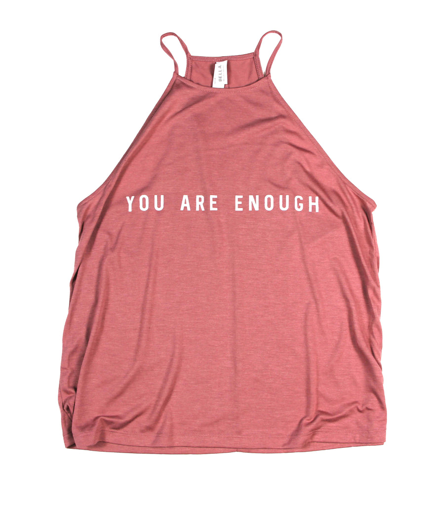 YOU ARE ENOUGH MAUVE WOMEN'S FLOWY HIGH NECK TANK