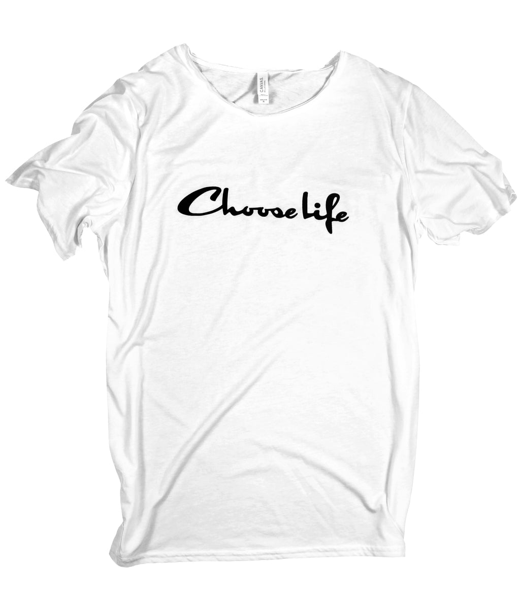 CHOOSE LIFE WHITE RAW NECK T-SHIRT