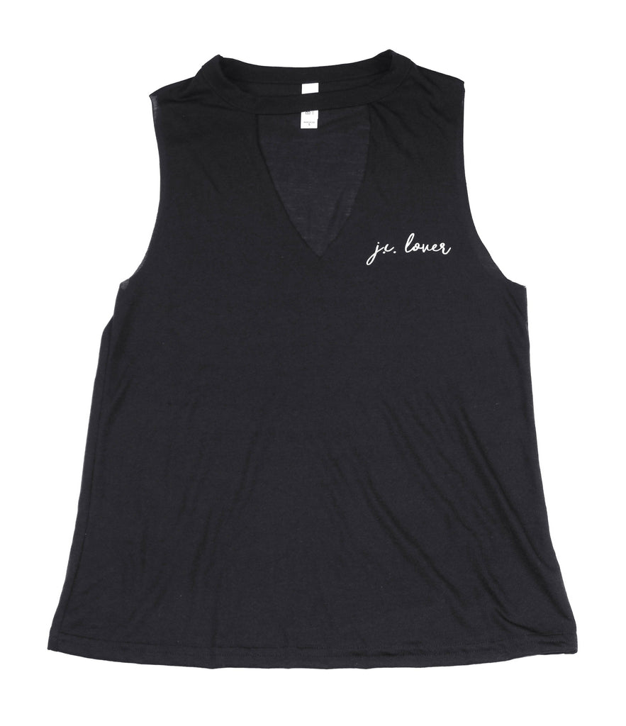J.C. LOVER BLACK WOMEN'S FLOWY CUT-NECK TANK