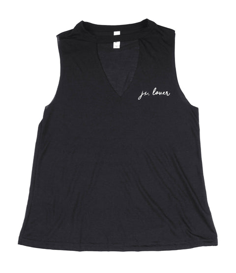 J.C. LOVER BLACK WOMEN'S FLOWY CUT-NECK TANK