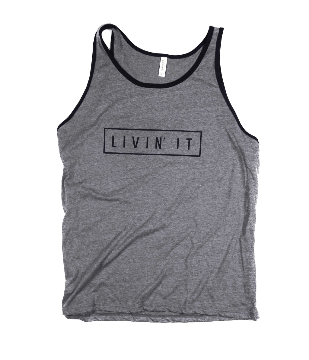 LIVIN' IT GREY UNISEX RINGER TANK