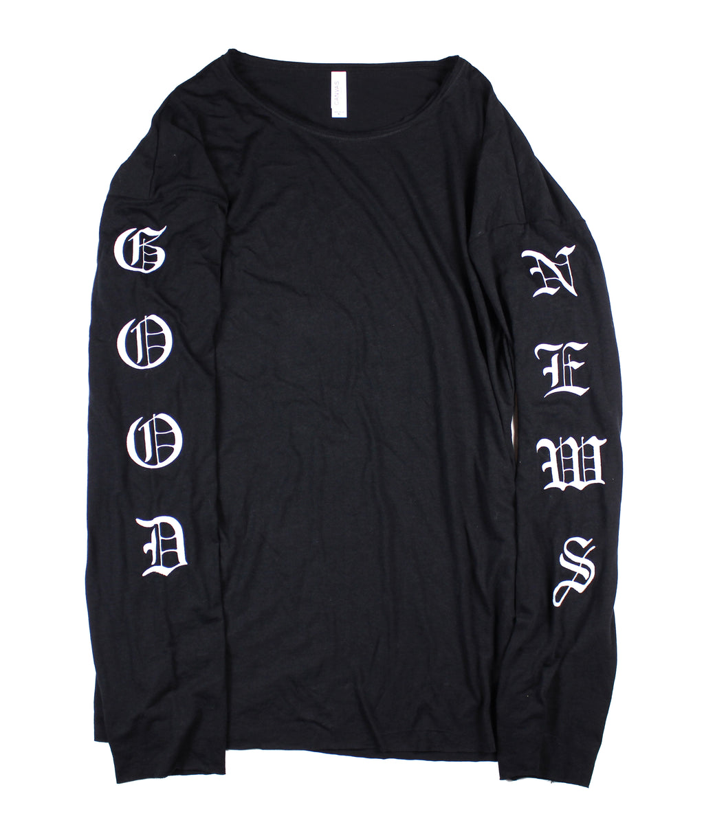GOOD NEWS BLACK RAW NECK LONG SLEEVE