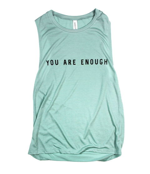 YOU ARE ENOUGH DUSTY BLUE WOMEN'S FLOWY MUSCLE TANK