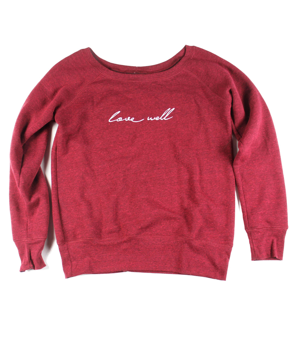 LOVE WELL CRANBERRY WOMEN'S WIDE NECK SWEATSHIRT