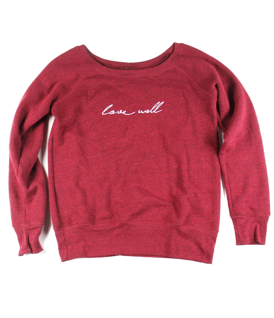 LOVE WELL CRANBERRY WOMEN'S WIDE NECK SWEATSHIRT