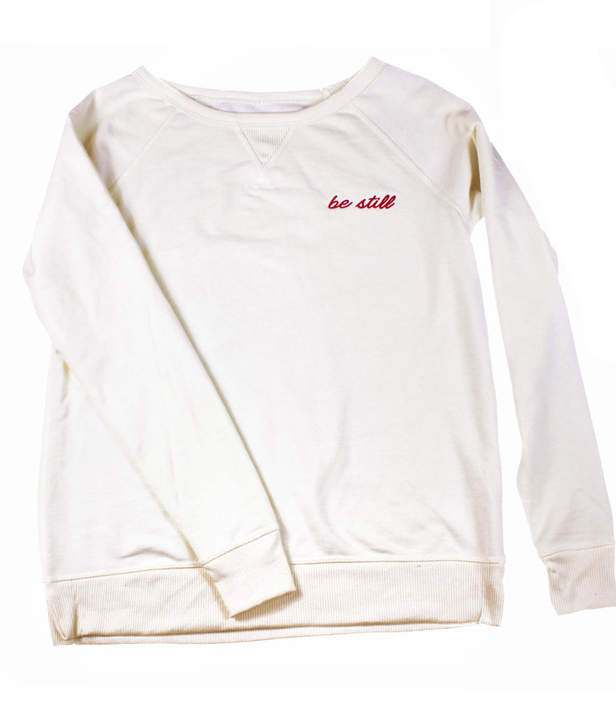 BE STILL EMBROIDERED CREAM SWEATSHIRT