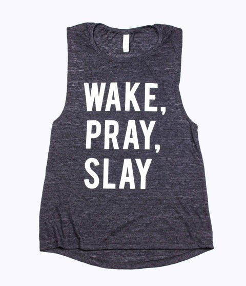 WPS BLACK SLUB WOMEN'S FLOWY MUSCLE TANK