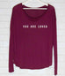 YOU ARE LOVED WOMEN'S MAROON FLOWY LONG-SLEEVE