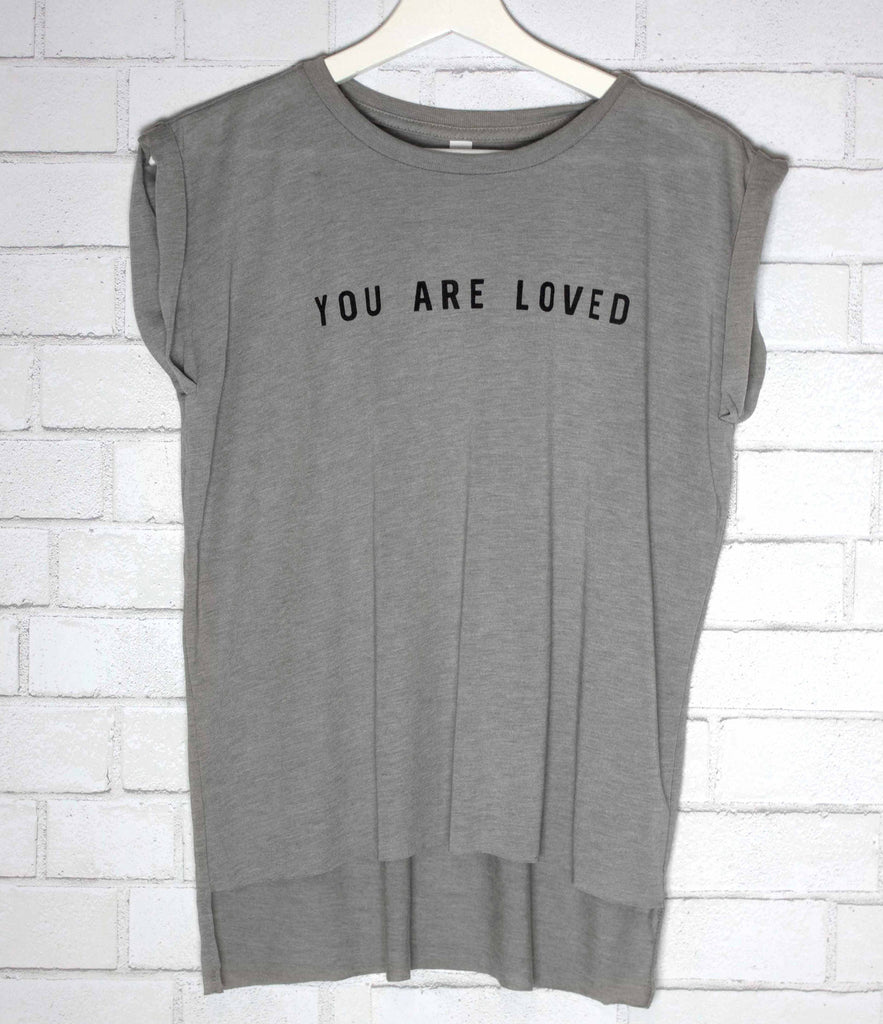 YOU ARE LOVED CONCRETE WOMEN'S ROLLED CUFF MUSCLE T-SHIRT