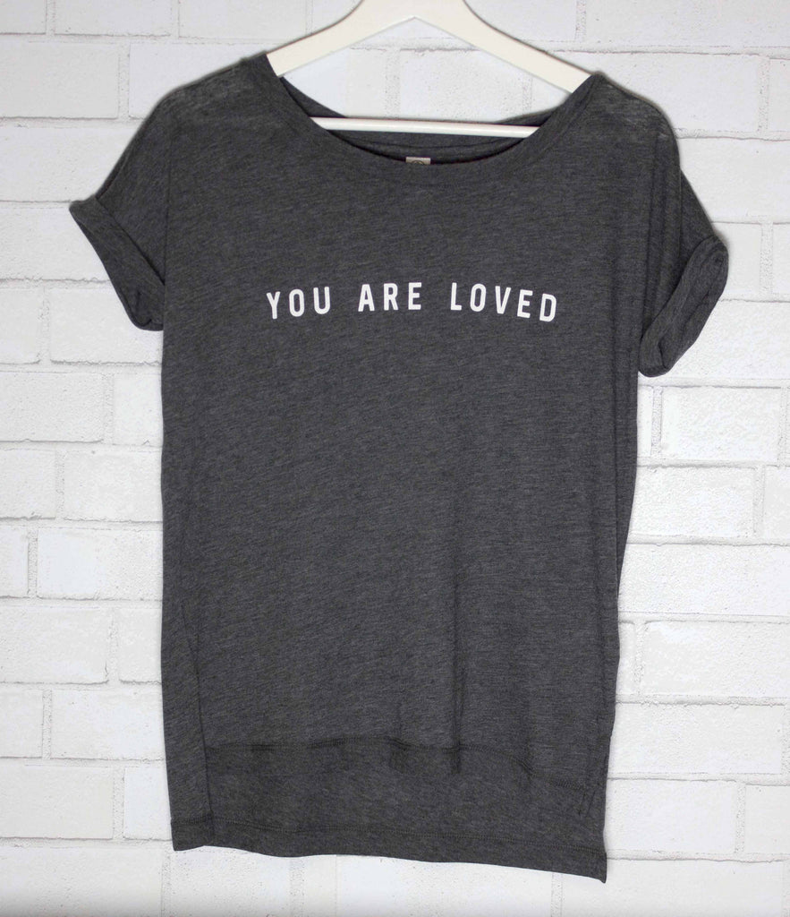 YOU ARE LOVED WOMEN'S DARK GREY ROLLED-CUFF