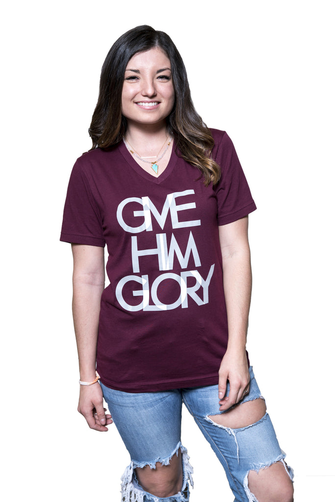 Give Him Glory Maroon V-Neck