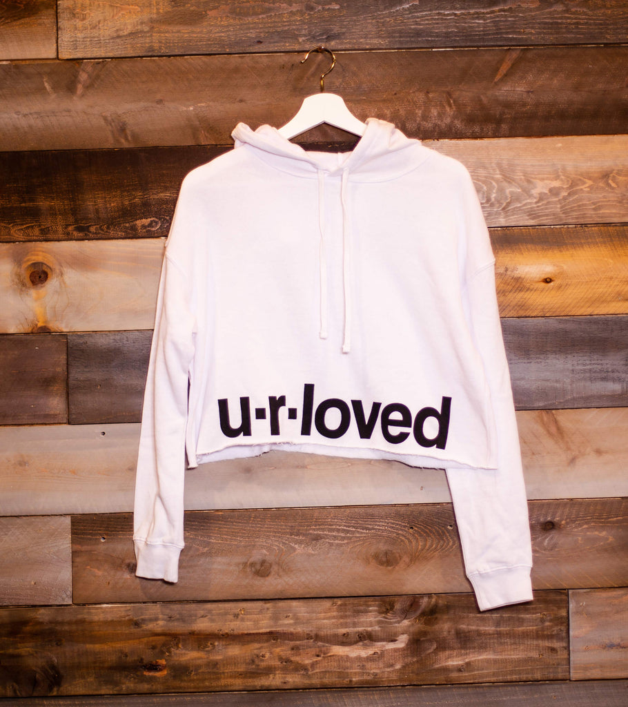 U.R.LOVED WHITE CROPPED HOODIE