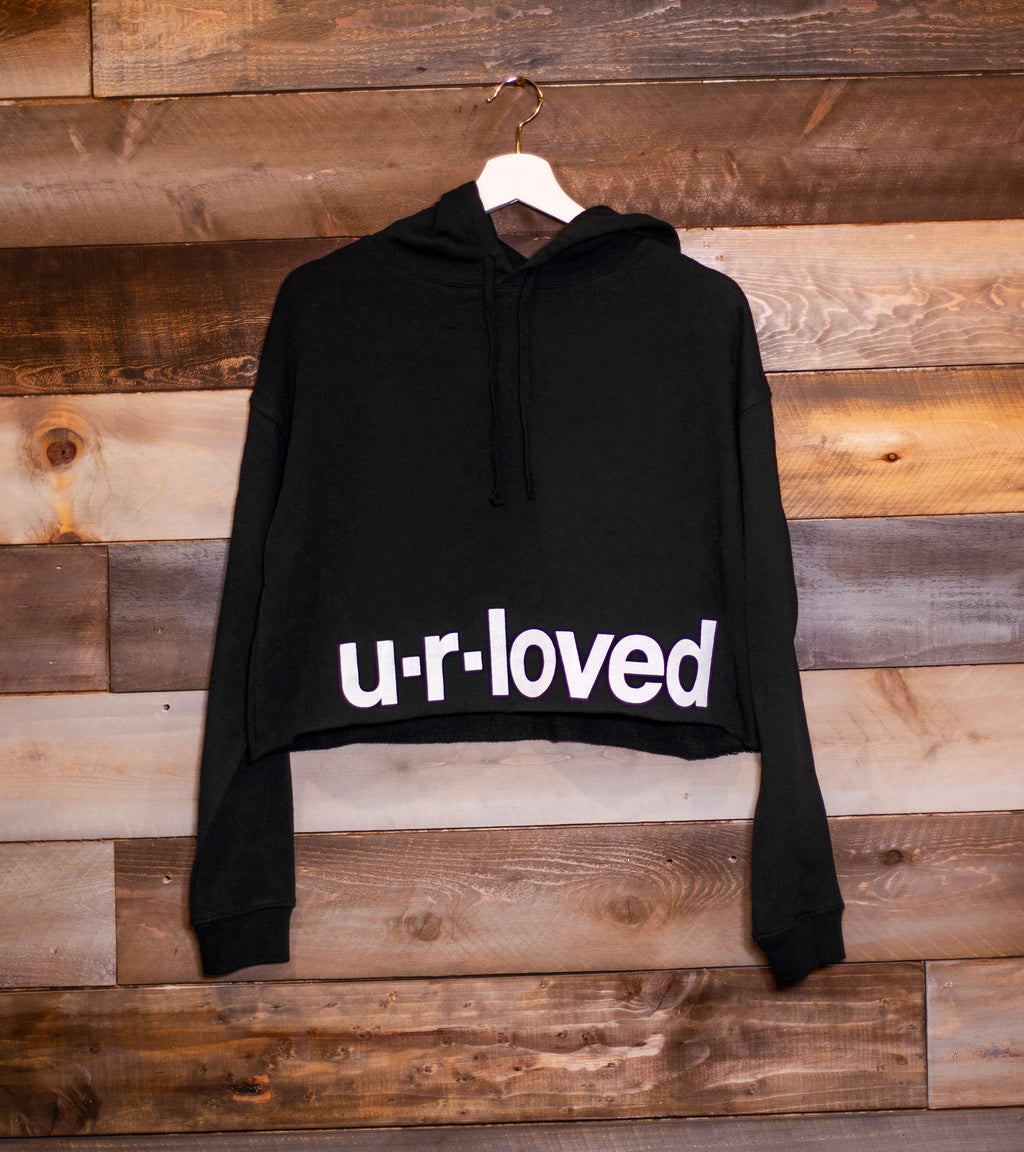 U.R.LOVED BLACK CROPPED HOODIE